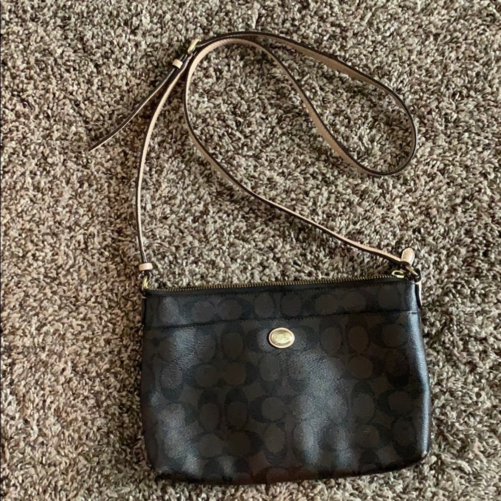 Coach Logo Leather Crossbody - Brown/Black